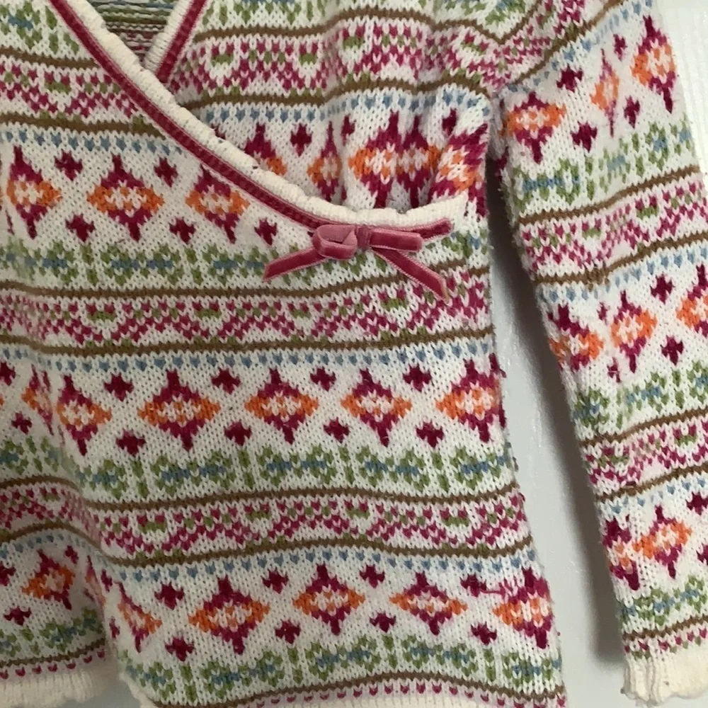 The children’s place Girls v neck pink pattern knit sweater